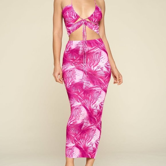LAST CALL!!! 🚨 Stylish Tropical Skirt Set - Fuchsia/Combo - NWT - Picture 6 of 7